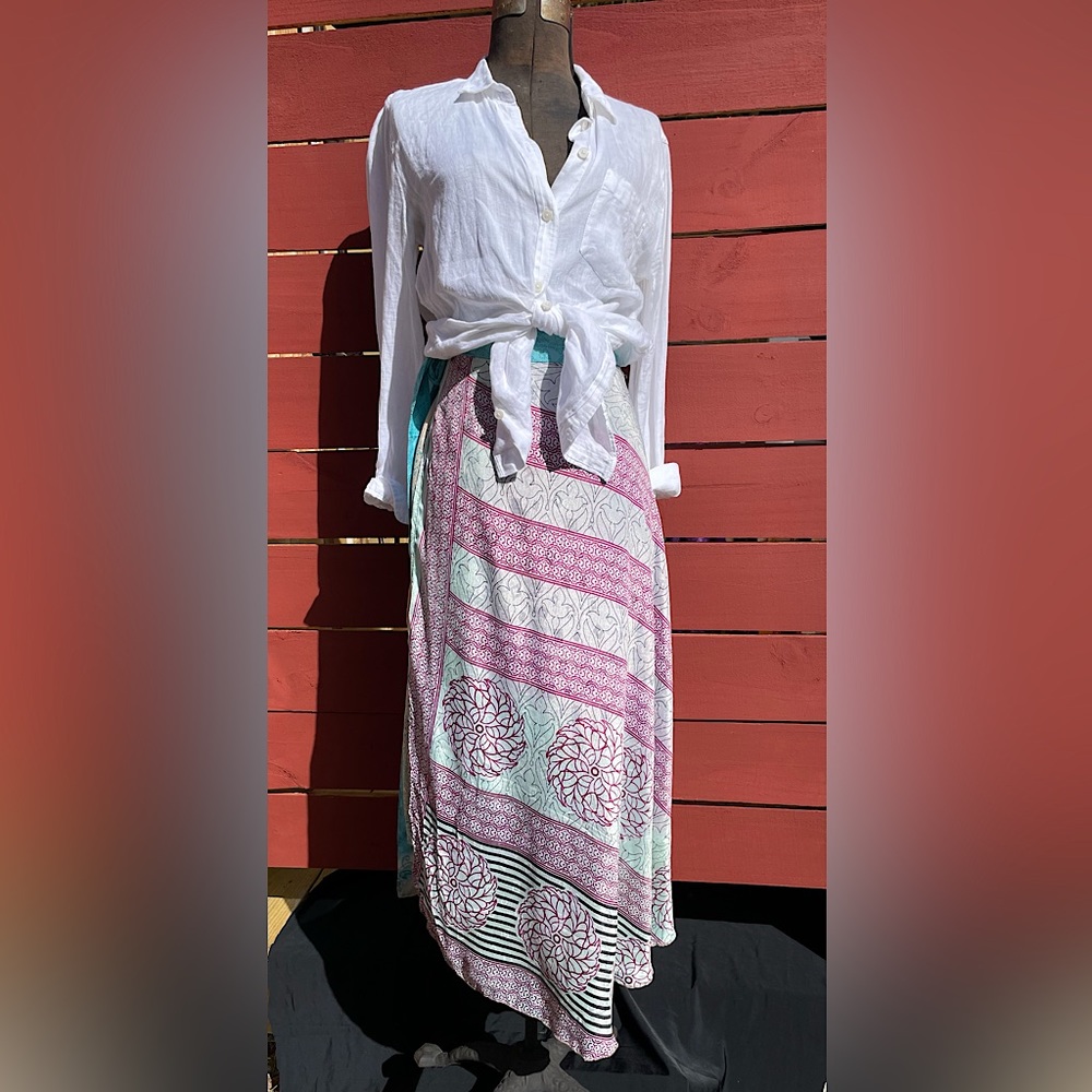 Silk Wrap Maxi Skirt - reversible- Indian Sari